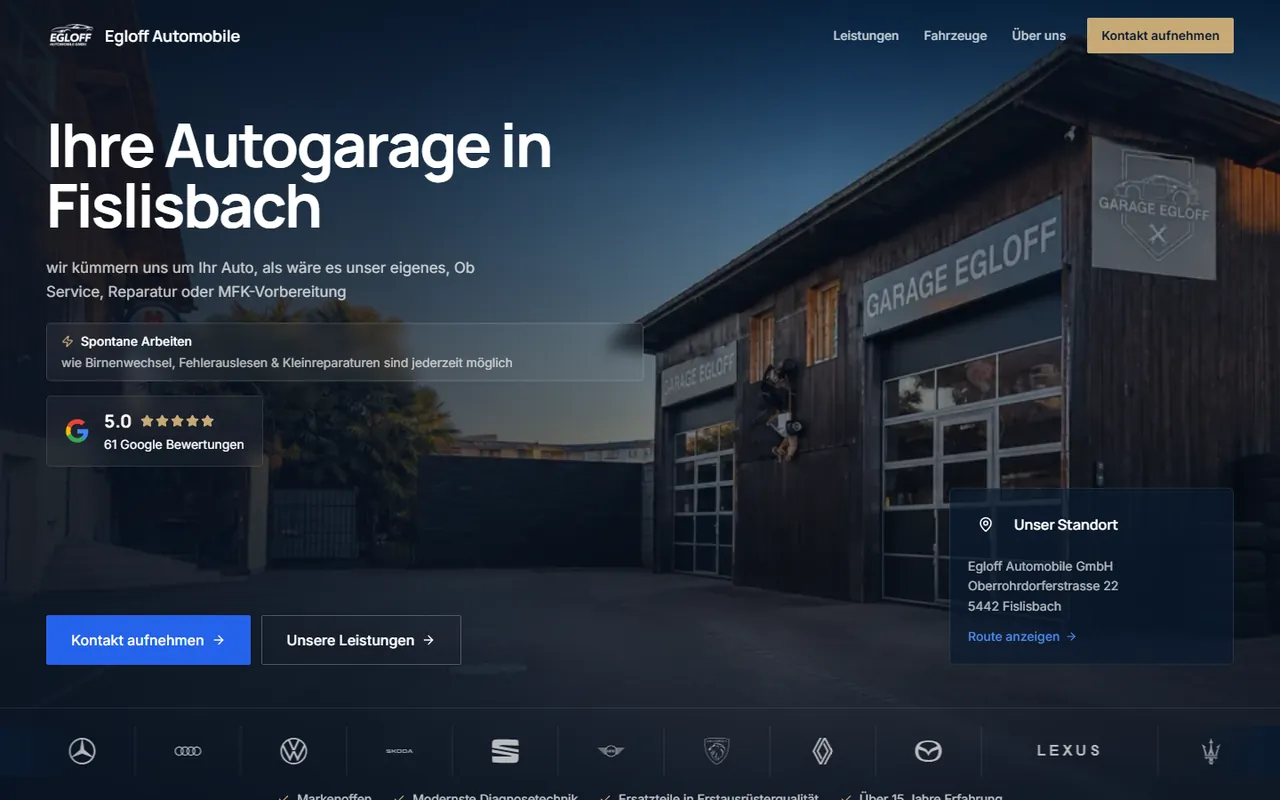 Startseite der von LuxWare gebauten Website für Egloff Automobile in Fislisbach